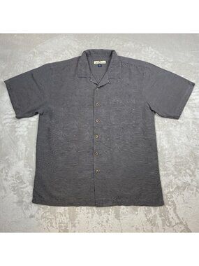Tommy Bahama 100% Silk Gray Short Sleeve Button-Up Shirt Size L